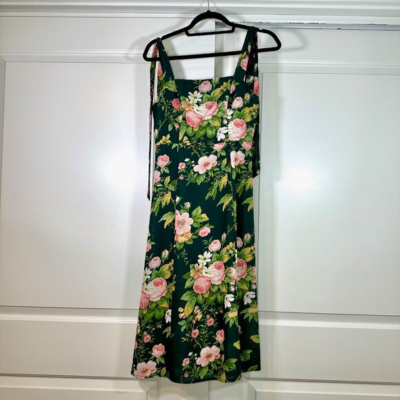 Green Floral Tie Shoulder Slit Midi Dress - Picture 5 of 15